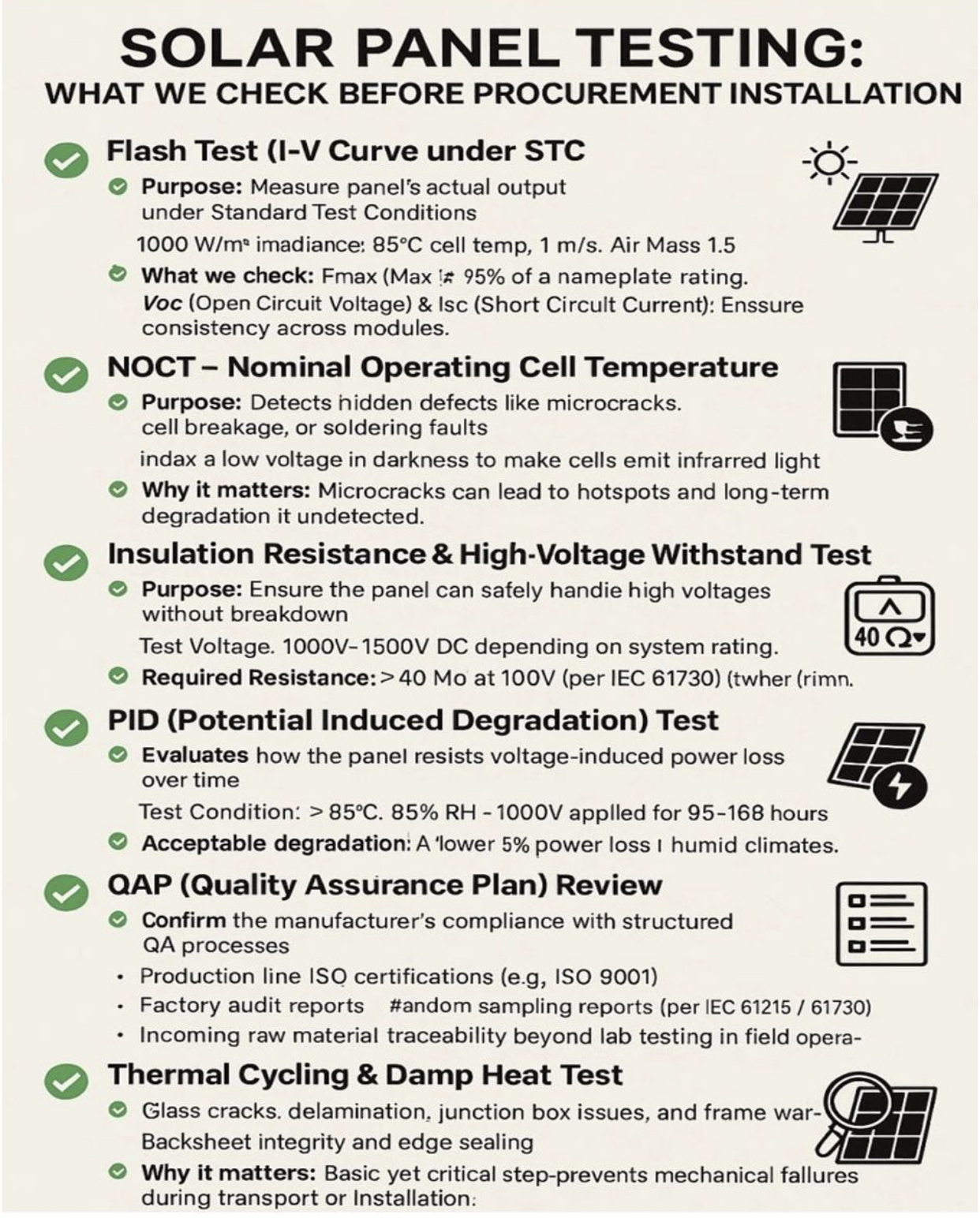 تست های پنل خورشیدی قبل از نصب